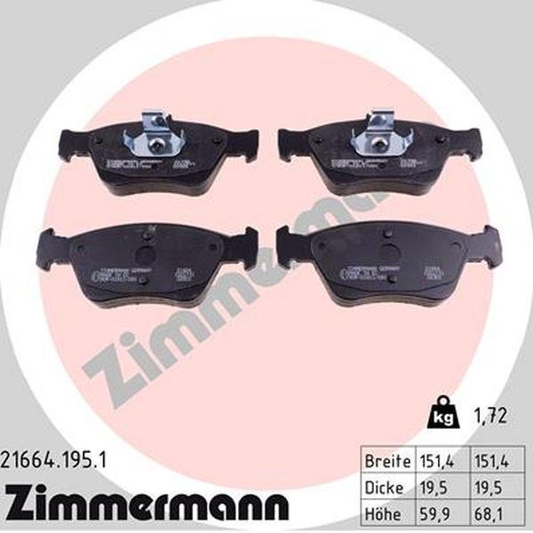 Zimmermann Brake Pad Set, 21664.195.1 21664.195.1